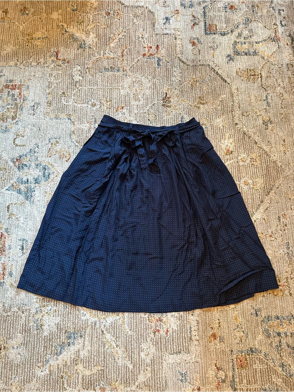 Vintage Navy Polka Dot A-Line Women's Skirt with Tie Waist